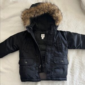 GAP Black Jacket with Faux Fur Hood